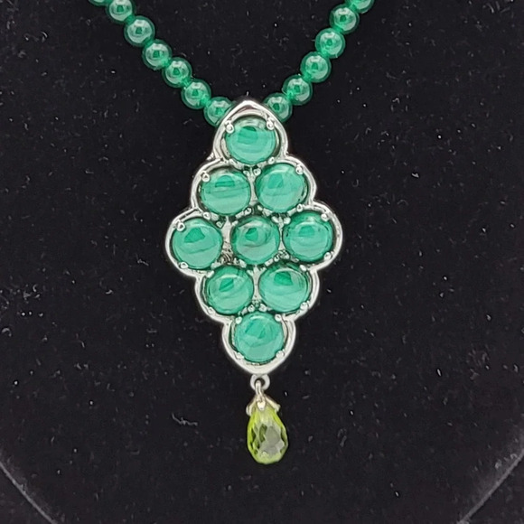 Malachite Beads 316 L Stainless Steel 1.75" Pendant 20" Green Quartzite Necklace - Picture 13 of 15